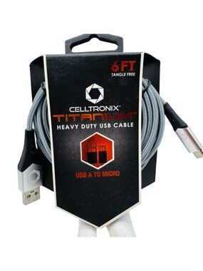 Celltronix Titanium 6 Ft Heavy Duty USB A To Micro USB Charging Data Cable Gray